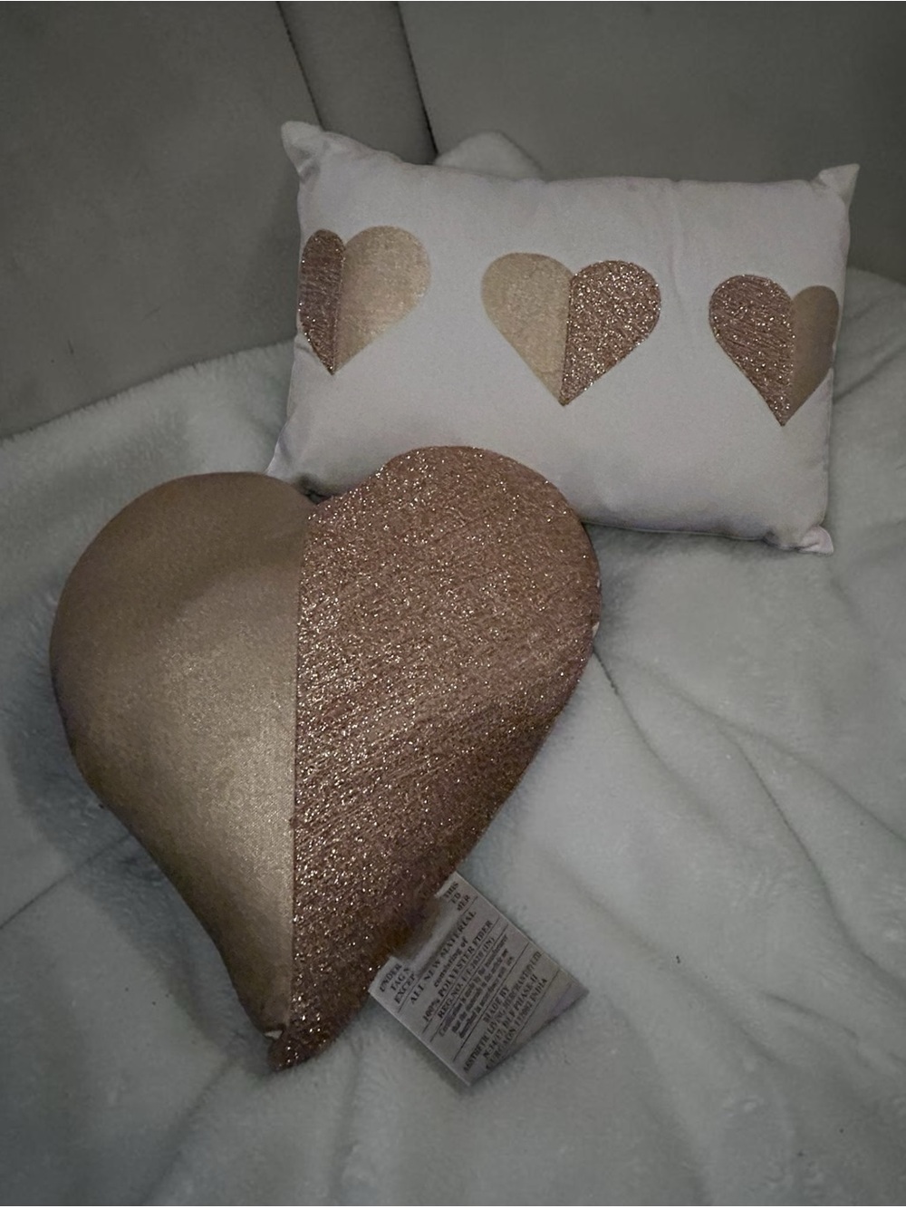 Heart Accent Decorative Pillow Set - Gold and Cream